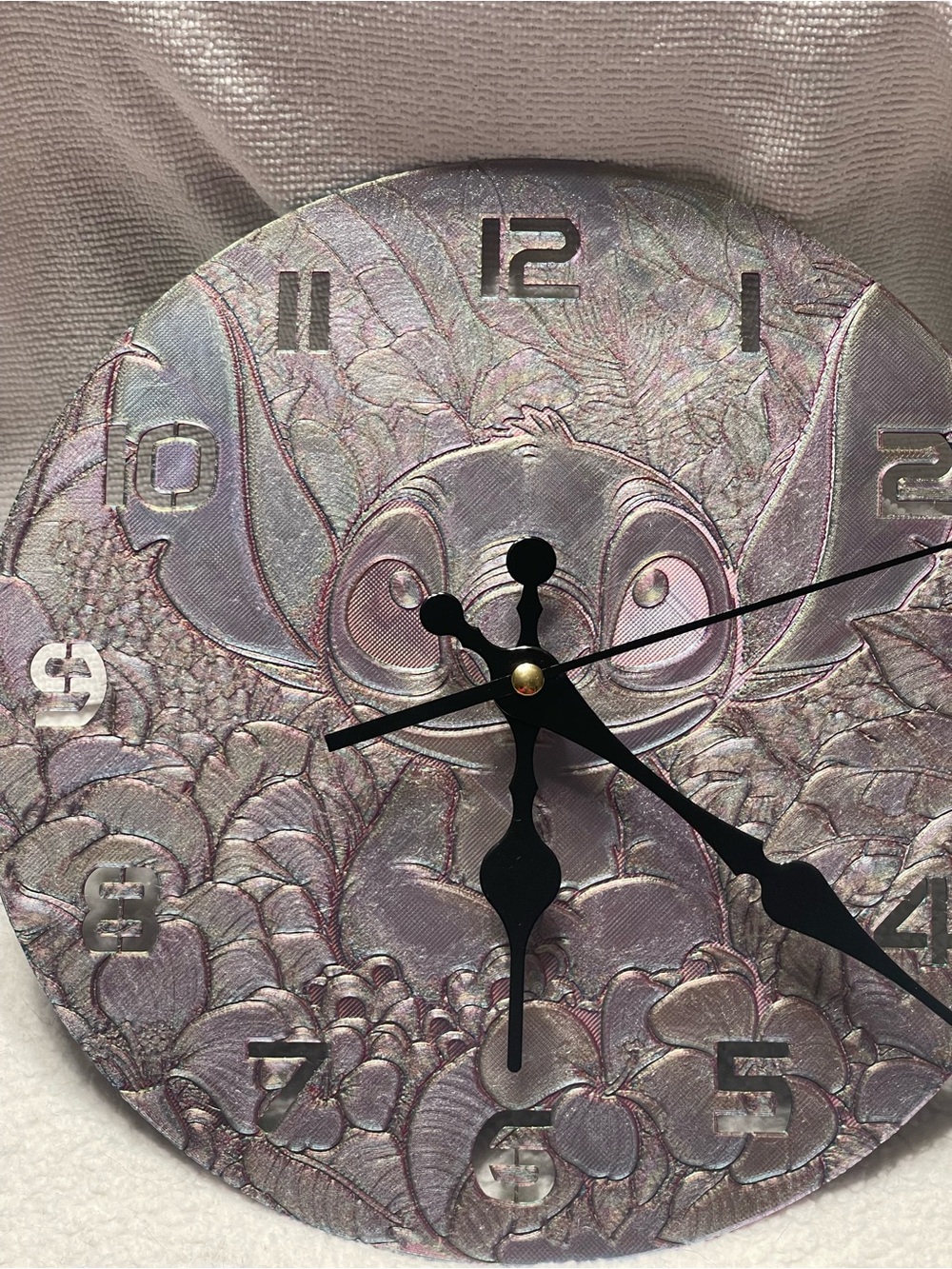 Stitch Embossed Round Wall Clock in Iridescent Lavender 3D print